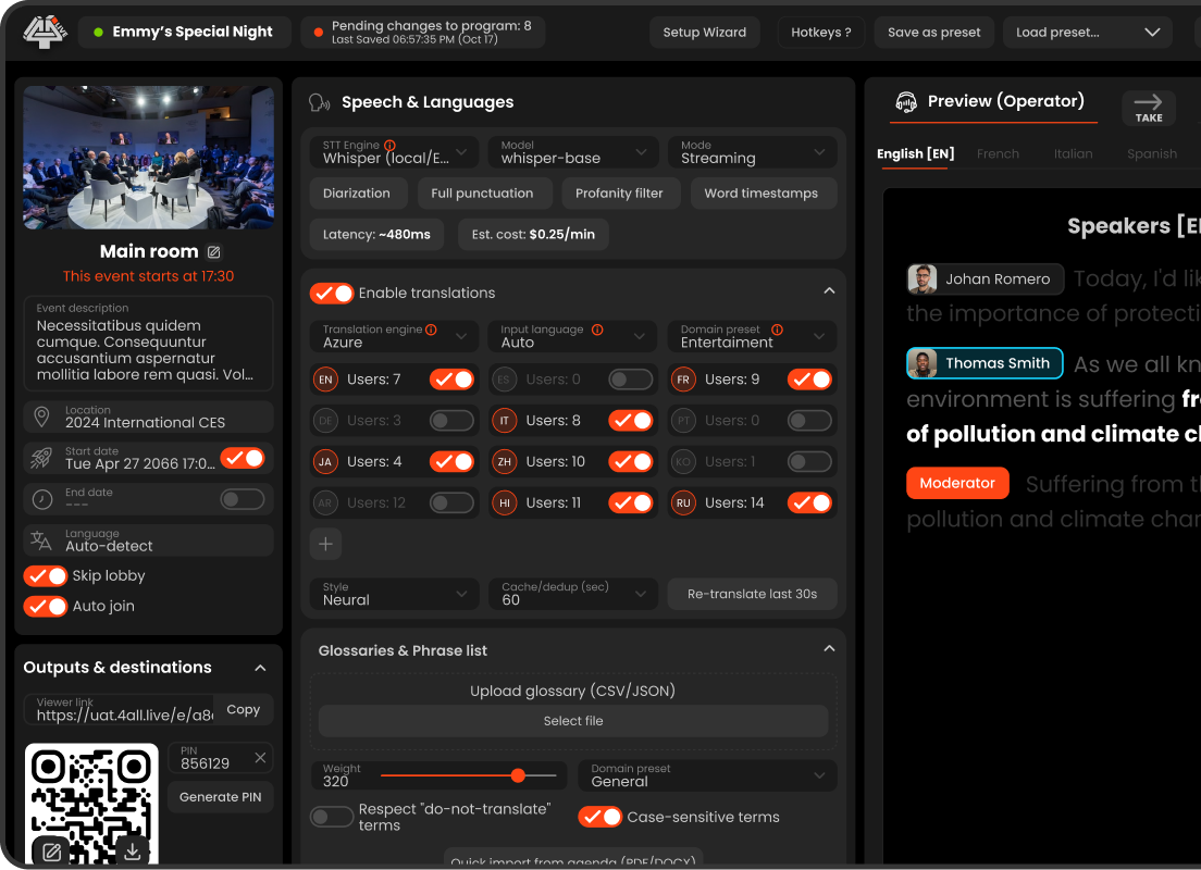 4ALL.LIVE Dashboard Preview